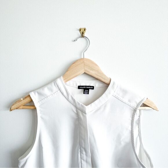 Hilary Radley Sleeveless Blouse Cream Front Zip Stretch Top Women's S High-Low - Picture 4 of 8